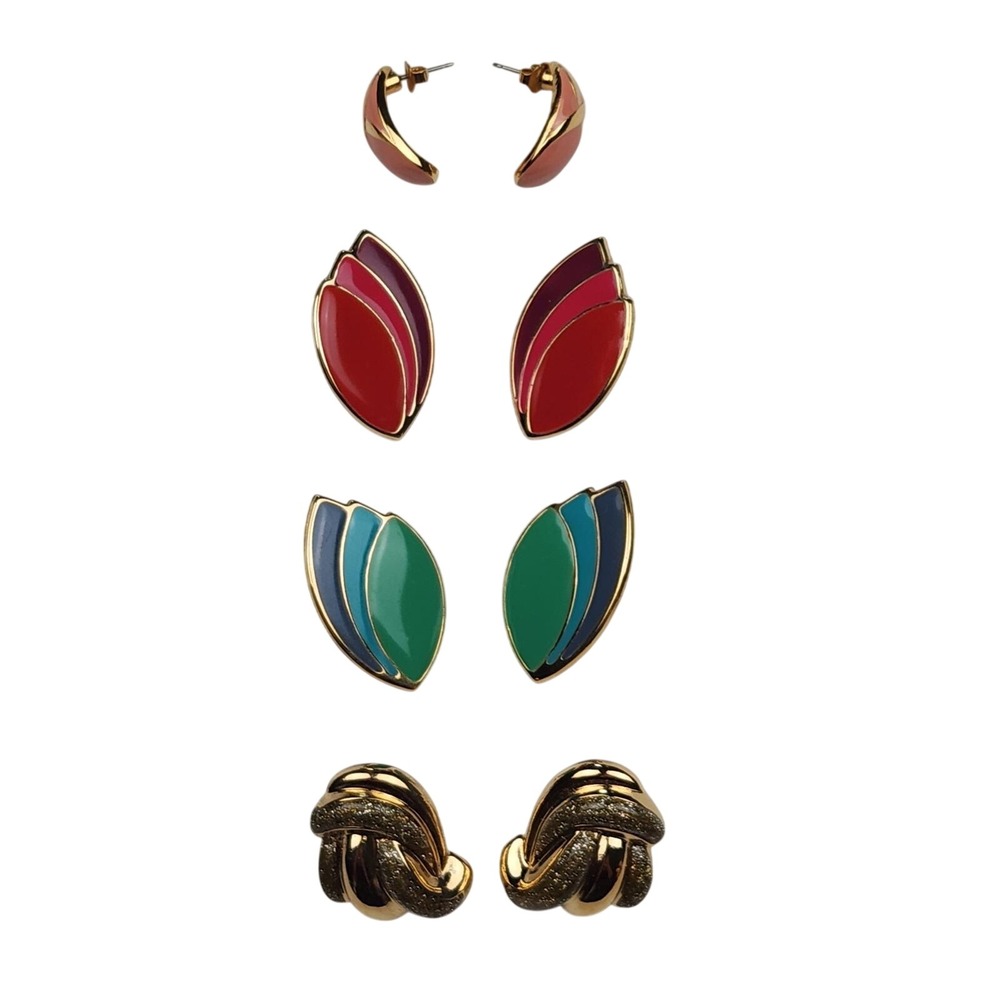 Vintage 80s 90s Avon Earrings Lot Enamel Glitter Swirl Paradise Colors Pierced